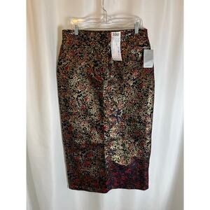 Napean Sea Rd NSR Women's Black/Red/Gold Print Back Slit Midi Skirt Large